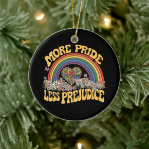 More Pride Less Prejudice Retro Rainbow Pride LGBT Ceramic Ornament