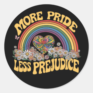 More Pride Less Prejudice Retro Rainbow Pride LGBT Classic Round Sticker