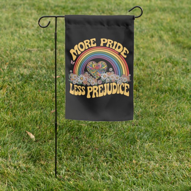 More Pride Less Prejudice Retro Rainbow Pride LGBT Garden Flag (In SItu)