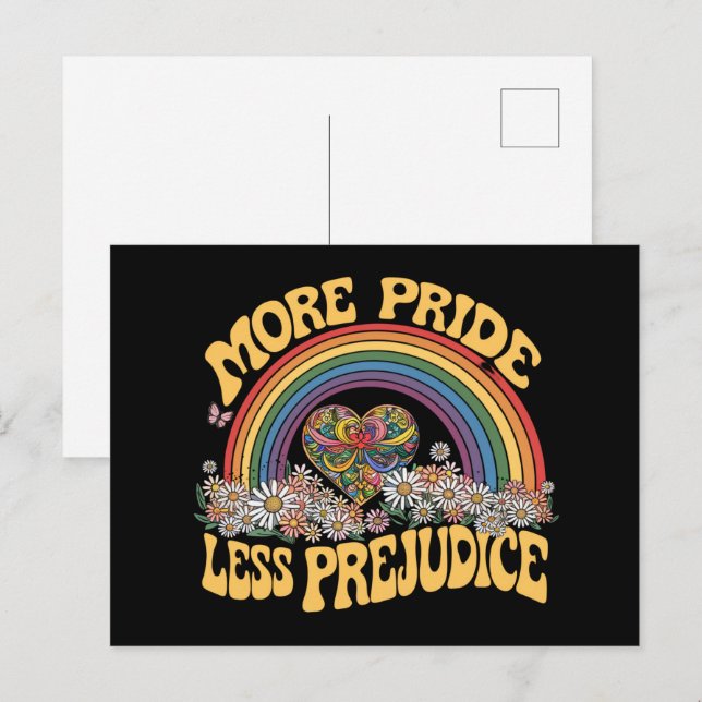 More Pride Less Prejudice Retro Rainbow Pride LGBT Postcard (Front/Back)