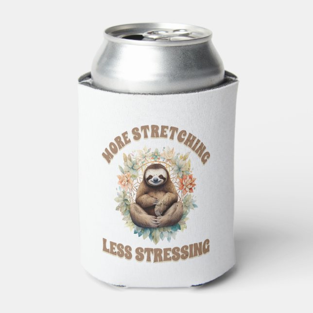 More Stretching Less Stressing Sloth Can Cooler (Can Front)