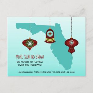 More Sun No Snow Florida Map Christmas Moving Announcement Postcard