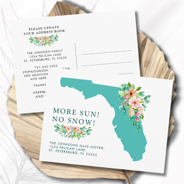 More Sun No Snow Florida Map Moving  Announcement Postcard (More Sun No Snow Florida Map Floral Hibiscus Moving Announcement Postcard)