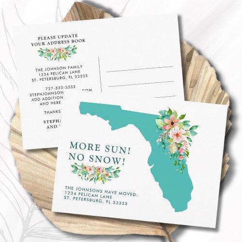 More Sun No Snow Florida Map Moving  Announcement Postcard