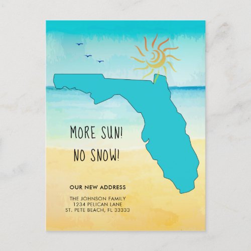 More Sun No Snow Moved to Florida Announcement Postcard