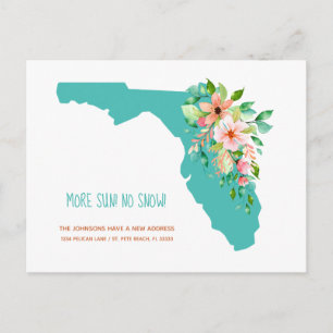 More Sun No Snow New Address Florida Map  Announcement Postcard