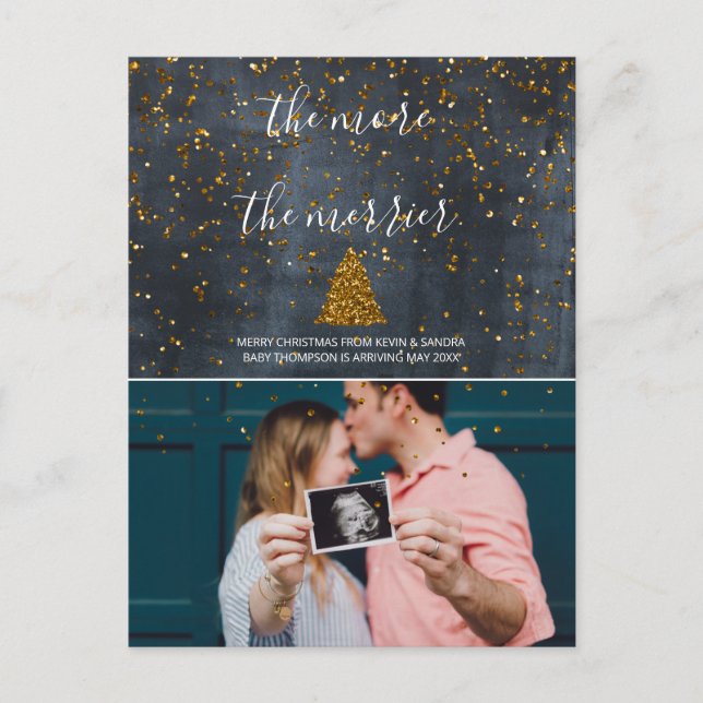 More The Merrier Announce Pregnancy Christmas Card (Front)
