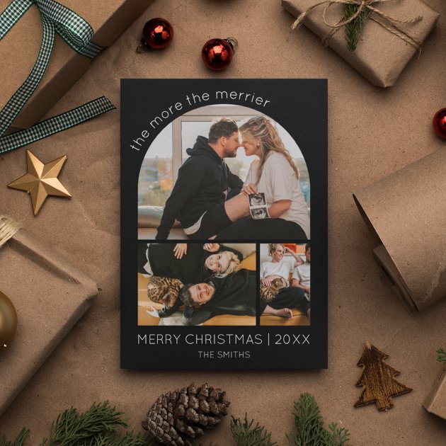 Pregnancy christmas card - Pink Dramatic personalized gifts for you More the merrier arch photo christmas pregnancy holiday card