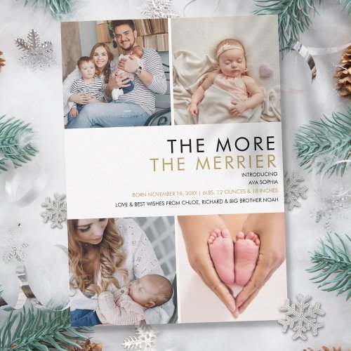 More The Merrier Christmas Photo Birth  Holiday Card
