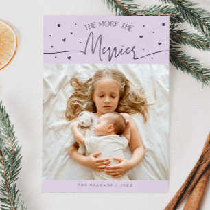 More The Merrier Christmas Purple Photo Birth  Announcement