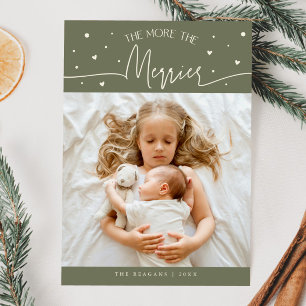 More The Merrier Christmas Sage Green Photo Birth Announcement