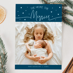 More The Merrier Christmas Teal Photo Birth Announcement