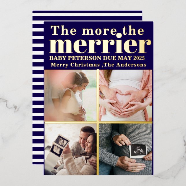 More the Merrier Modern Christmas Pregnancy  Foil Invitation (Front/Back)