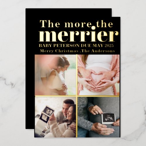 More the Merrier Modern Christmas Pregnancy  Foil Invitation