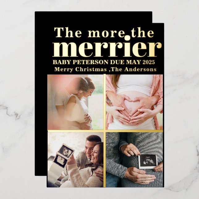 More the Merrier Modern Christmas Pregnancy  Foil Invitation (Front/Back)