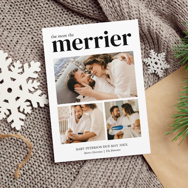 Pregnancy christmas card - Pink Dramatic personalized gifts for you More the merrier modern christmas pregnancy holiday card