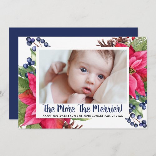 More The Merrier Poinsettia Holiday Baby Photo Announcement