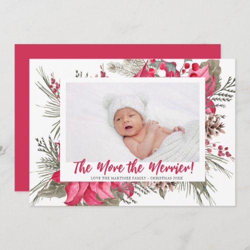 More the Merrier Poinsettia Photo Christmas Birth Announcement