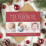 More the Merrier Second Child Birth Announcement<br><div class="desc">Share news of your newborn with this big sister or big brother holiday photo card that can also be a holiday birth announcement! Featuring the phrase The More the Merrier in hand lettering, this multi-photo card has space for photos of both children and extra room on the back to share...</div>