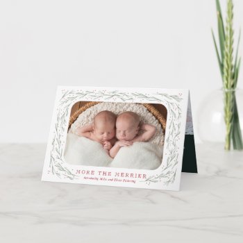 More The Merrier Twin Birth Announcement Christmas by BanterandCharm at Zazzle