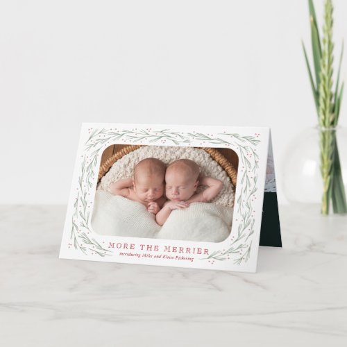 More the Merrier Twin Birth Announcement Christmas