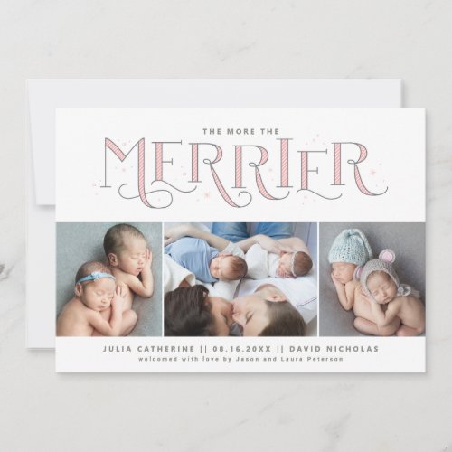 More the Merrier Twin Girl Birth Announcement