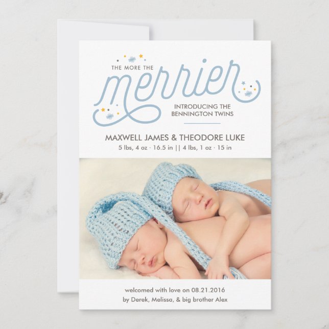 More the Merrier Twins Birth Announcement Photo (Front)