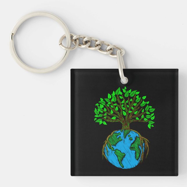 More Trees Please, Earth Day Tree Roots Keychain (Front)