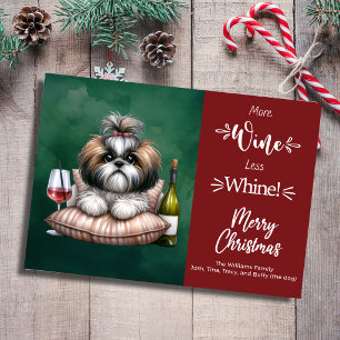 More Wine Less Whine Funny Dog Merry Christmas Holiday Card