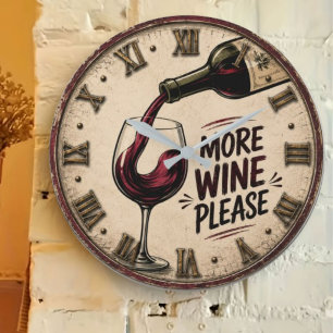 More Wine Please Rustic Home Bar Large Clock