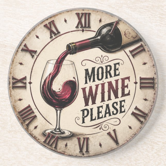 More Wine Please Rustic Vineyard Home Bar Coaster (Front)