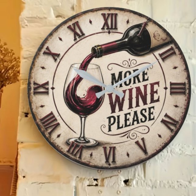 More Wine Please Rustic Vineyard Home Bar Large Clock (Creator Uploaded)