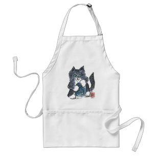 More Yarn Play by Gray Tiger Kitten, Sumi-e Adult Apron