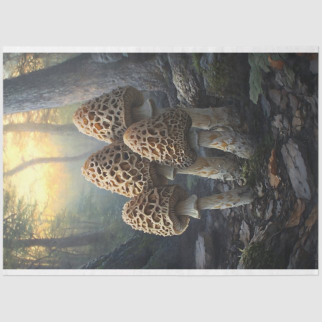 Morel Fungus Mushrooms Illustration Decoupage Tissue Paper (Front)