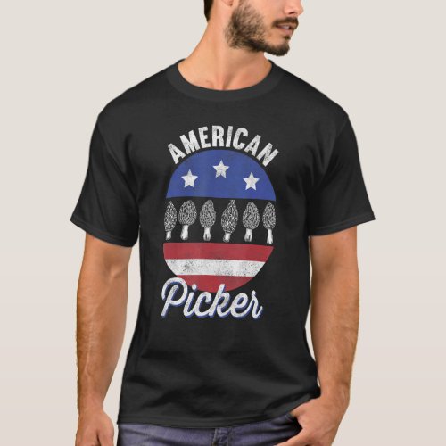 Morel Mushroom Hunter American Picker Us Flag Retr T_Shirt