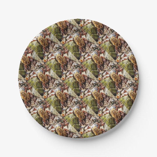 Morel Mushroom in the Wild Paper Plates (Front)