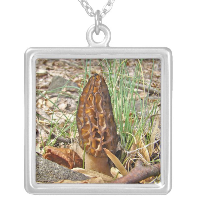 Morel Mushroom Silver Plated Necklace (Front)