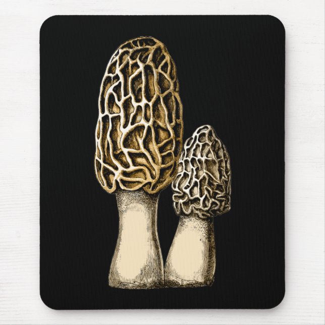 Morel Mushroom Vintage Botanical Illustration Mouse Pad (Front)