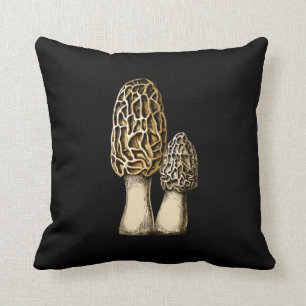 Morel Mushroom Vintage Botanical Illustration Throw Pillow