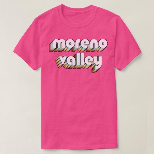 Moreno Valley Retro Rainbow Typography Faded Style T-Shirt (Design Front)