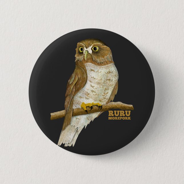 Morepork Ruru New Zeland Bird Button (Front)