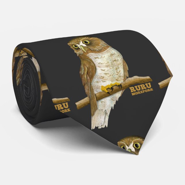 Morepork Ruru New Zeland Bird Neck Tie (Rolled)