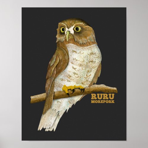 Morepork Ruru New Zeland Bird Poster