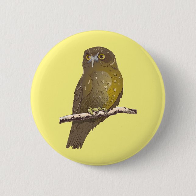 Morepork RURU NZ bird Button (Front)