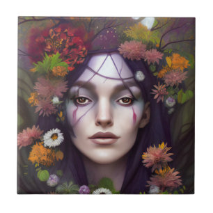 Morgaine Redwood, Autumn Witch, Fantasy Art Ceramic Tile