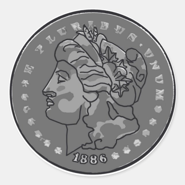 Morgan dollar art classic round sticker (Front)