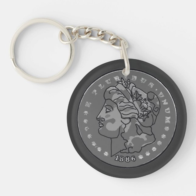 Morgan Dollar Gray Round Coin  Keychain (Front)