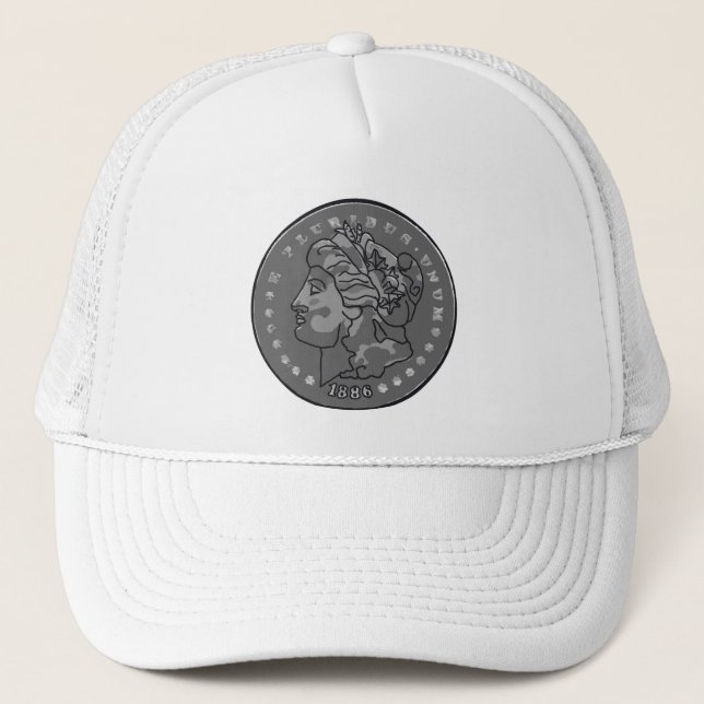 Morgan Dollar Gray Round Coin  Trucker Hat (Front)