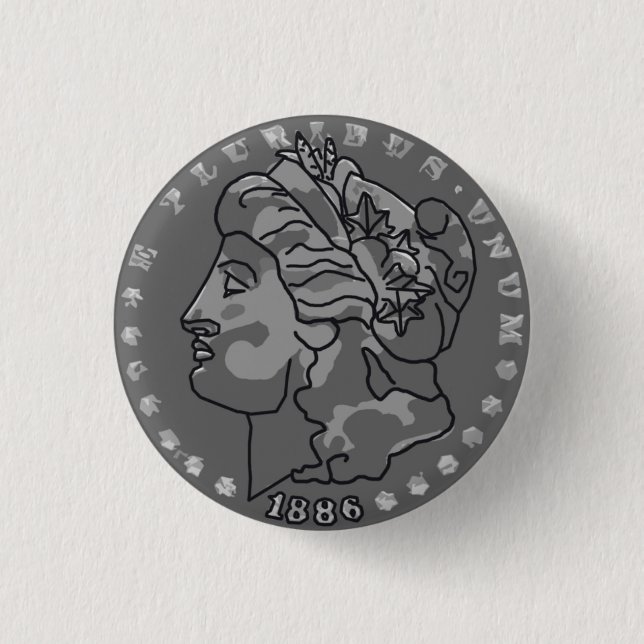 Morgan dollar queen coin art button (Front)