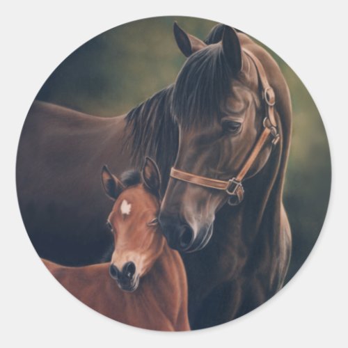 Morgan Mare and Foal Classic Round Sticker